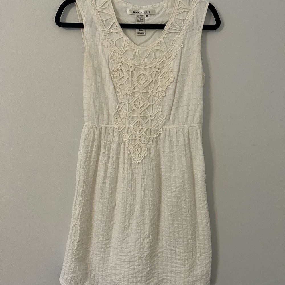Max Studio White Pleated Tiered Sundress
